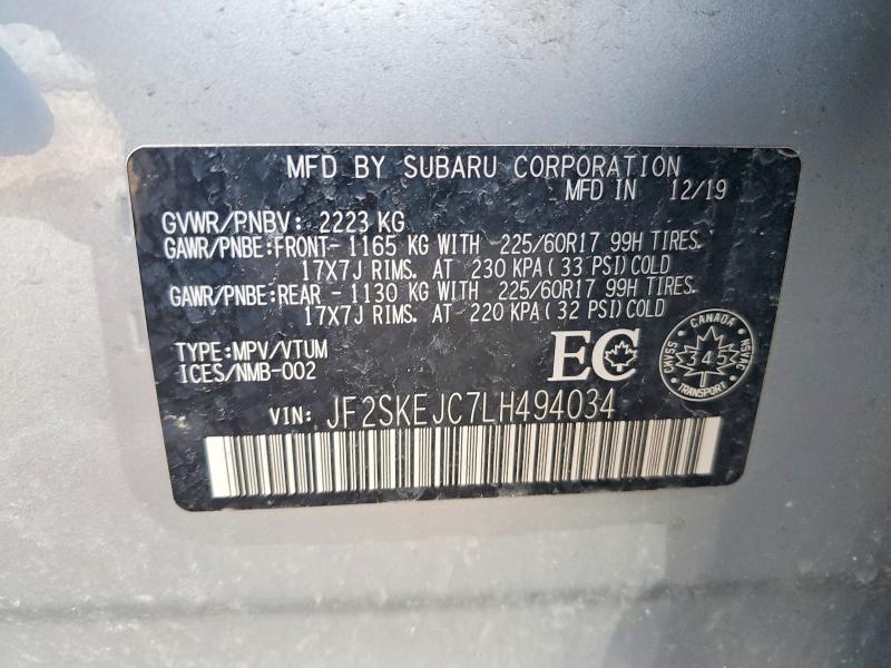Продаж на аукціоні авто 2020 Subaru Forester, vin: JF2SKEJC7LH494034, номер лоту: 45600716