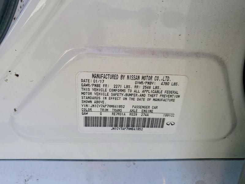 42007676 :رقم المزاد ، JN1CV7AP7HM641852 vin ، 2017 Infiniti Q50 مزاد بيع