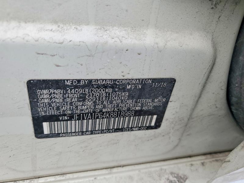 79476465 :رقم المزاد ، JF1VA1P64K8818988 vin ، 2019 Subaru Wrx مزاد بيع
