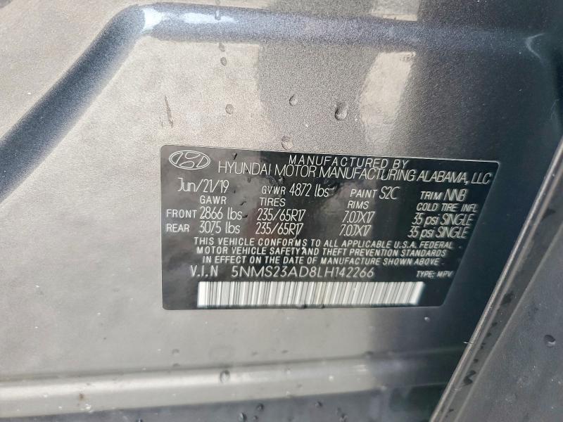 2020 Hyundai Santa Fe მანქანა იყიდება აუქციონზე, vin: 5NMS23AD8LH142266, აუქციონის ნომერი: 48049946
