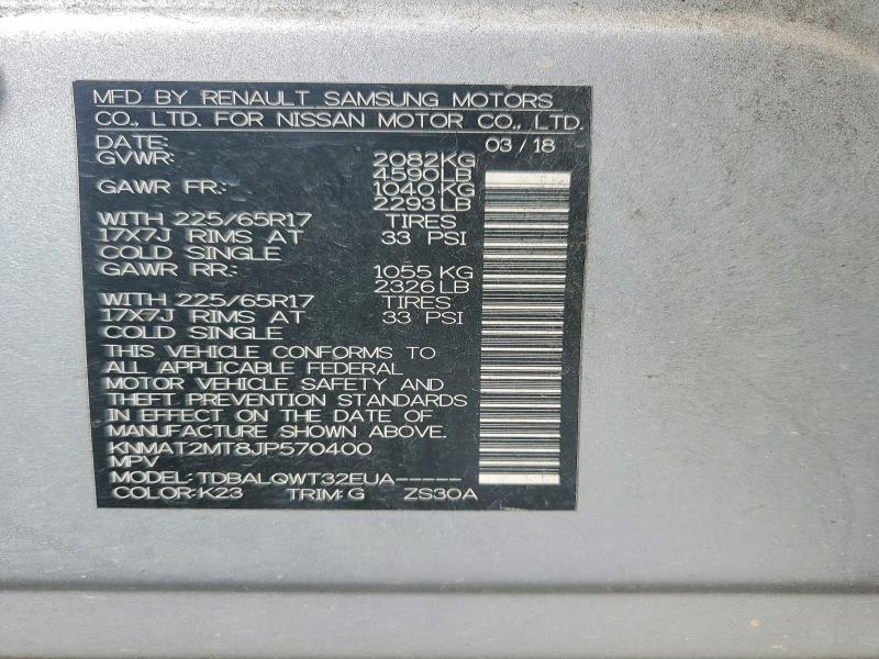 46609536 :رقم المزاد ، KNMAT2MT8JP570400 vin ، 2018 Nissan Rogue مزاد بيع