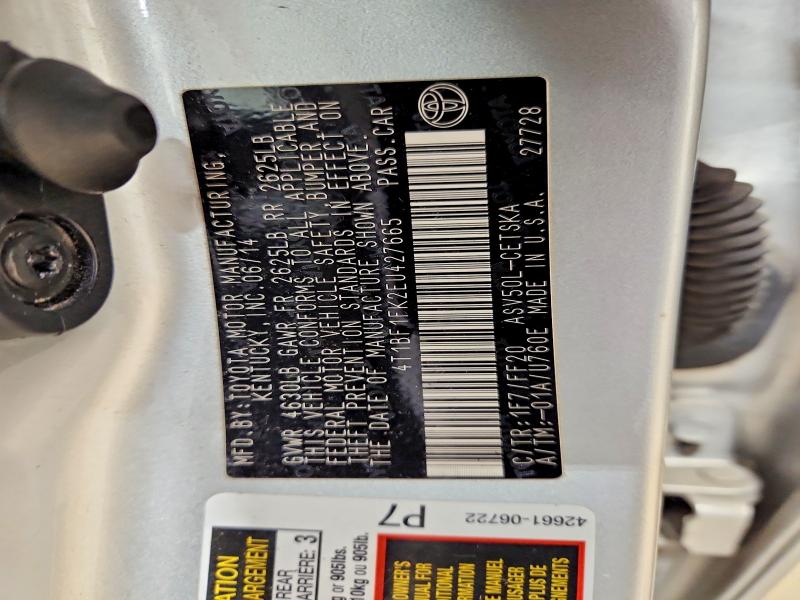 2014 Toyota Camry მანქანა იყიდება აუქციონზე, vin: 4T1BF1FK2EU427665, აუქციონის ნომერი: 77088095