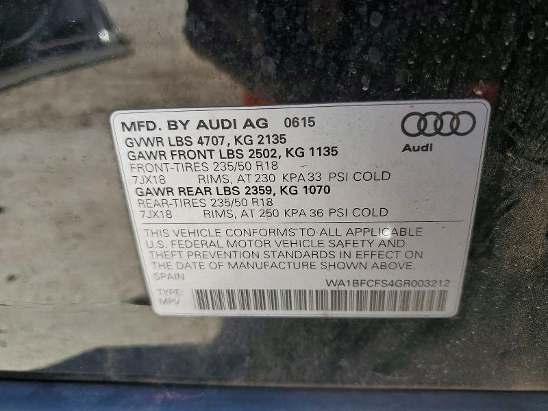 Продаж на аукціоні авто 2016 Audi Q3, vin: WA1BFCFS4GR003212, номер лоту: 45490336