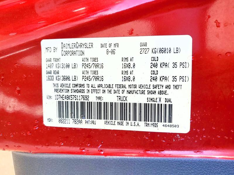 Продаж на аукціоні авто 2007 Dodge Dakota, vin: 1D7HE48K57S117692, номер лоту: 46347336