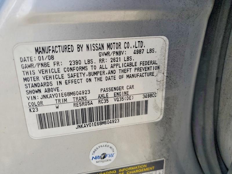 47765206 :رقم المزاد ، JNKAY01E68M604923 vin ، 2008 Infiniti M35 مزاد بيع