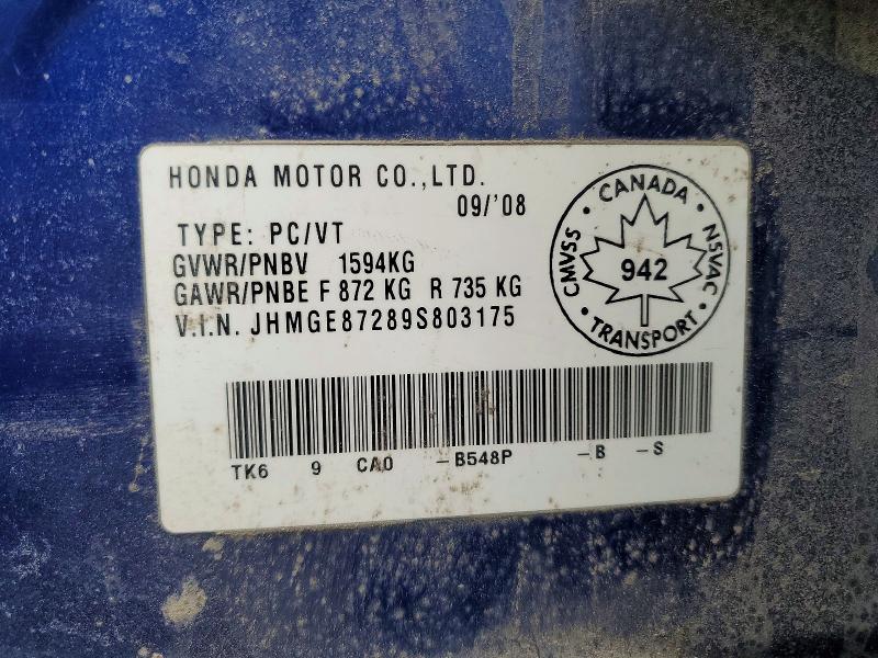 Aukcja sprzedaży 2009 Honda Fit, vin: JHMGE87289S803175, numer aukcji: 41786356