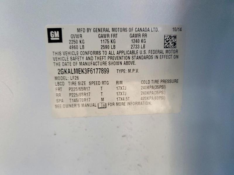 Продажа на аукционе авто 2015 Gmc Terrain, vin: 2GKALMEK3F6177899, номер лота: 47891266