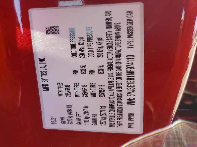 Продаж на аукціоні авто 2021 Tesla Model 3, vin: 5YJ3E1EB1MF974110, номер лоту: 46370796