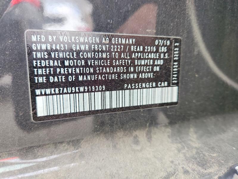 Aukcja sprzedaży 2019 Volkswagen E-golf, vin: WVWKR7AU9KW919309, numer aukcji: 41910906