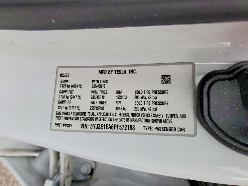 47982536 :رقم المزاد ، 5YJ3E1EA6PF572188 vin ، 2023 Tesla Model 3 مزاد بيع