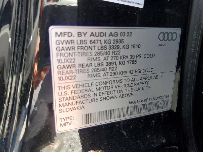 Продажа на аукционе авто 2022 Audi Q8, vin: WA1FVBF17ND023034, номер лота: 46518696