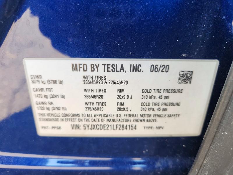 Продажа на аукционе авто 2020 Tesla Model X, vin: 5YJXCDE21LF284154, номер лота: 46282146