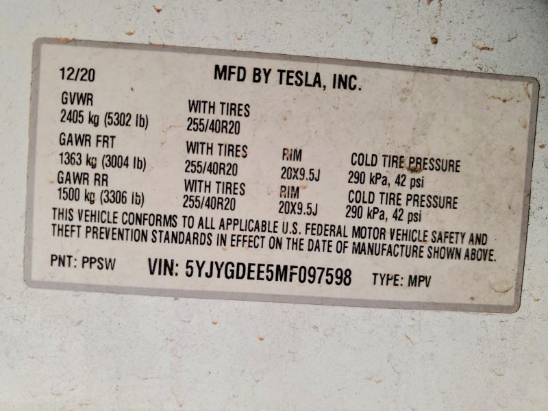 Продажа на аукционе авто 2021 Tesla Model Y, vin: 5YJYGDEE5MF097598, номер лота: 47022896