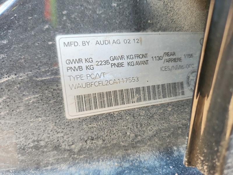 46723846 :رقم المزاد ، WAUBFCFL2CA117553 vin ، 2012 Audi A4 مزاد بيع