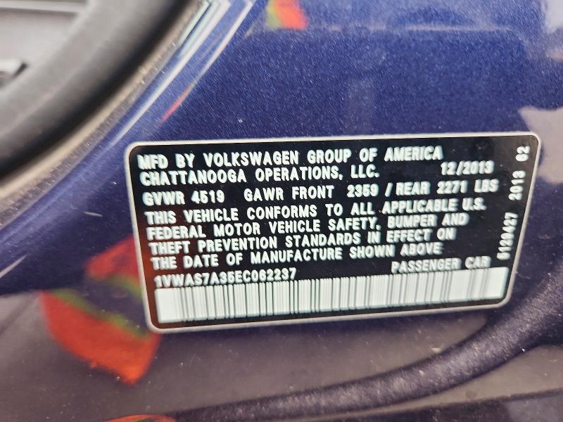 Продажа на аукционе авто 2014 Volkswagen Passat, vin: 1VWAS7A35EC062237, номер лота: 45689596