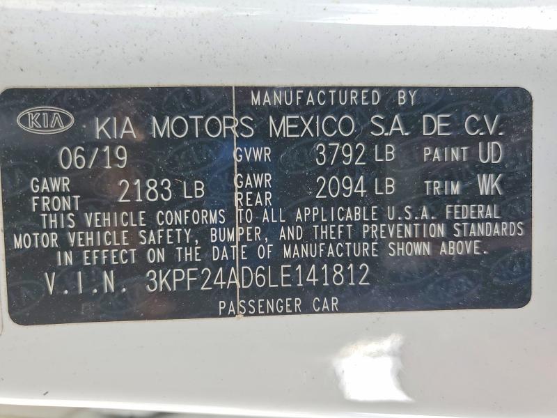 45591426 :رقم المزاد ، 3KPF24AD6LE141812 vin ، 2020 Kia Forte مزاد بيع
