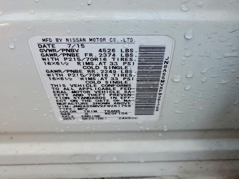 2015 Nissan Rogue Select მანქანა იყიდება აუქციონზე, vin: JN8AS5MVXFW261759, აუქციონის ნომერი: 79110245