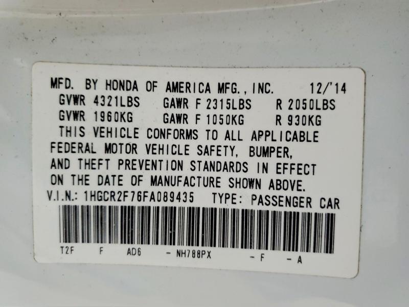 Продажа на аукционе авто 2015 Honda Accord, vin: 1HGCR2F76FA089435, номер лота: 47602596