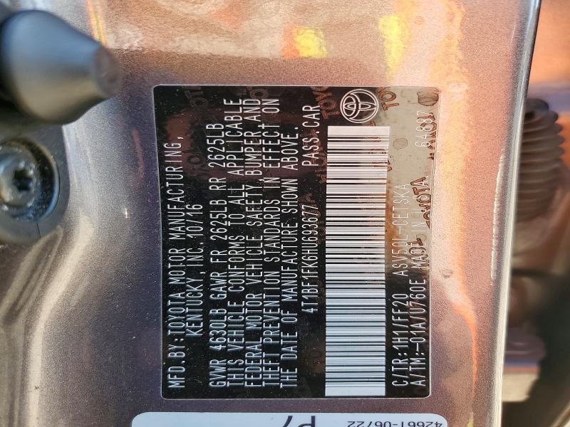 2017 Toyota Camry მანქანა იყიდება აუქციონზე, vin: 4T1BF1FK6HU693677, აუქციონის ნომერი: 47387836