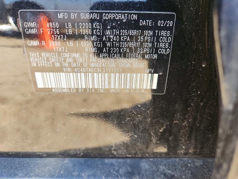 2020 Subaru Outback მანქანა იყიდება აუქციონზე, vin: 4S4BTAEC9L3191201, აუქციონის ნომერი: 46534396