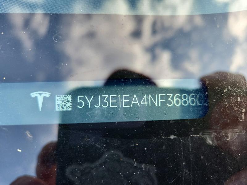 Продажа на аукционе авто 2022 Tesla Model 3, vin: 5YJ3E1EA4NF368602, номер лота: 79995865