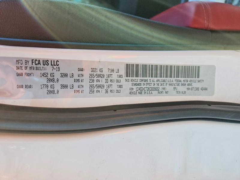 46748406 :رقم المزاد ، 1C4SDHCT2KC839652 vin ، 2019 Dodge Durango مزاد بيع