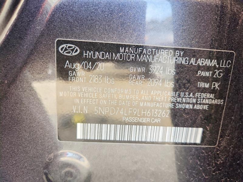47437166 :رقم المزاد ، 5NPD74LF9LH613262 vin ، 2020 Hyundai Elantra مزاد بيع