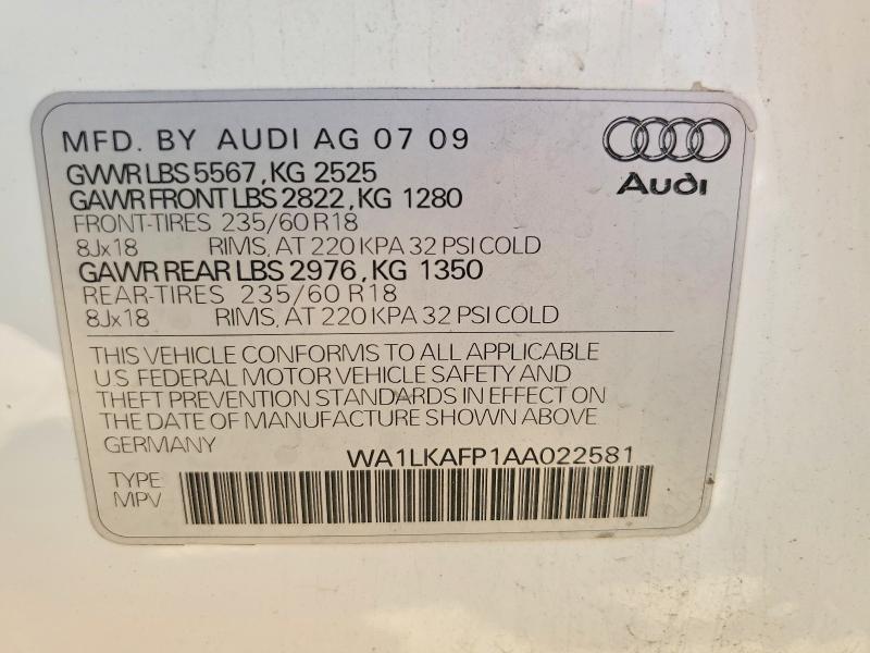 2010 Audi Q5 მანქანა იყიდება აუქციონზე, vin: WA1LKAFP1AA022581, აუქციონის ნომერი: 47931526