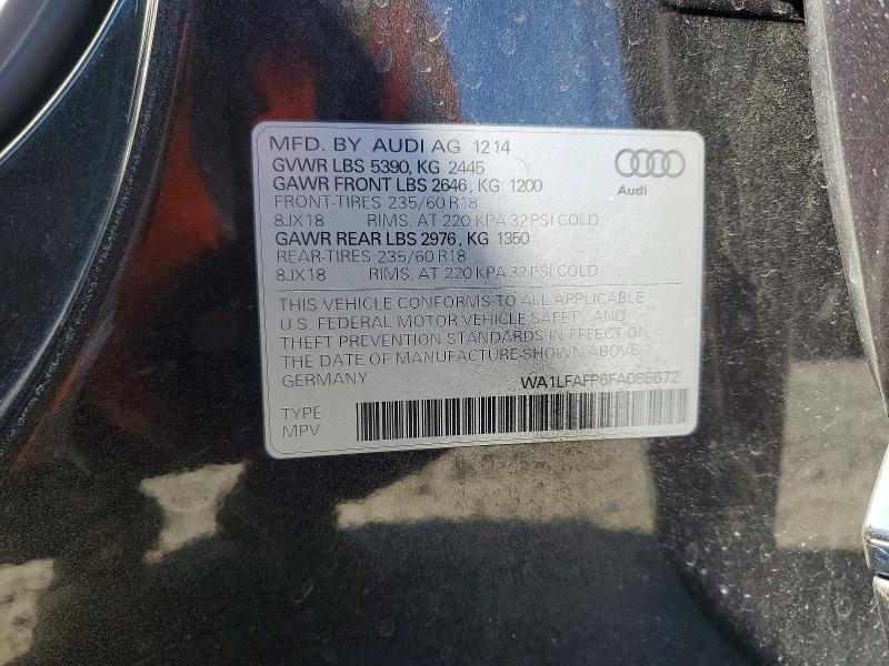 Продажа на аукционе авто 2015 Audi Q5, vin: WA1LFAFP6FA085672, номер лота: 79121685