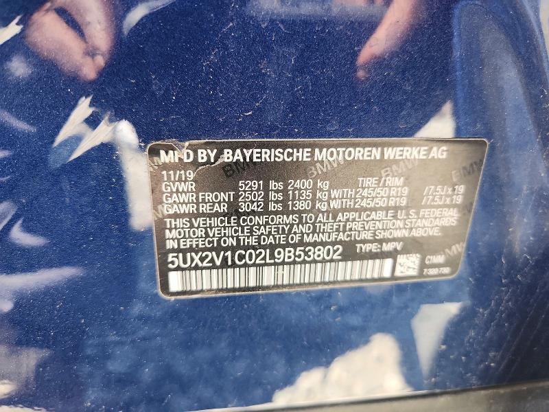 45560986 :رقم المزاد ، 5UX2V1C02L9B53802 vin ، 2020 Bmw X4 مزاد بيع