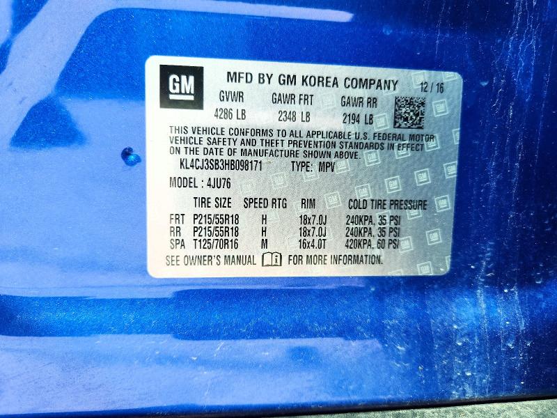 2017 Buick Encore მანქანა იყიდება აუქციონზე, vin: KL4CJ3SB3HB098171, აუქციონის ნომერი: 47401646