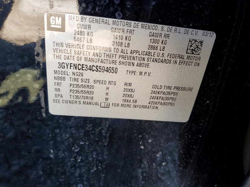 46543986 :رقم المزاد ، 3GYFNCE34CS594650 vin ، 2012 Cadillac Srx مزاد بيع