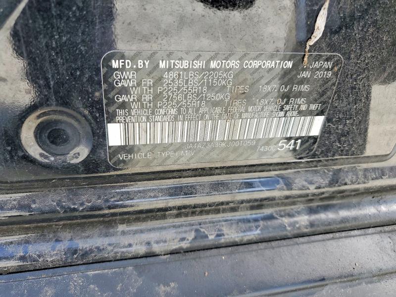 2019 Mitsubishi Outlander მანქანა იყიდება აუქციონზე, vin: JA4AZ3A39KJ001059, აუქციონის ნომერი: 45464166