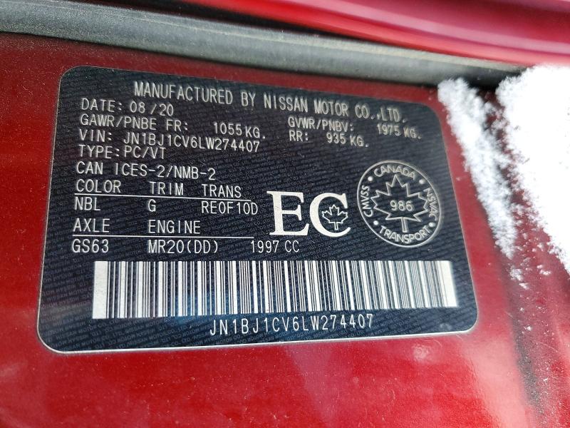 45802156 :رقم المزاد ، JN1BJ1CV6LW274407 vin ، 2020 Nissan Qashqai مزاد بيع