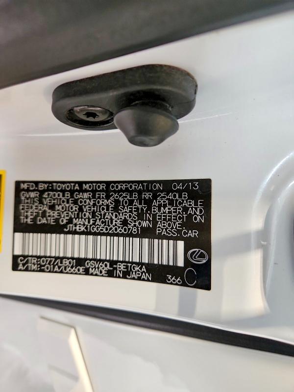 Aukcja sprzedaży 2013 Lexus Es 350, vin: JTHBK1GG5D2060781, numer aukcji: 47040616