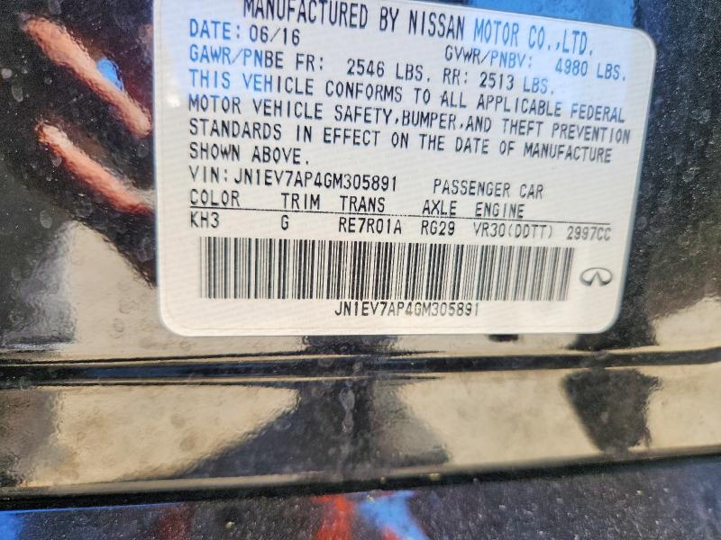 Aukcja sprzedaży 2016 Infiniti Q50, vin: JN1EV7AP4GM305891, numer aukcji: 46321036
