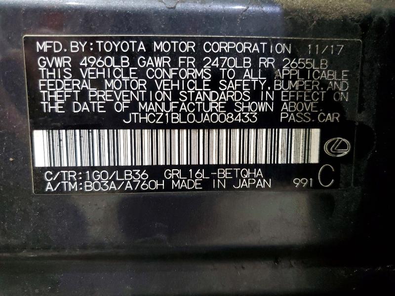 Продаж на аукціоні авто 2018 Lexus Gs 350, vin: JTHCZ1BL0JA008433, номер лоту: 46167656