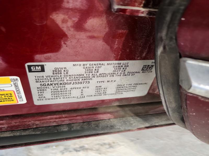 79743975 :رقم المزاد ، 5GAKVCKD5FJ339773 vin ، 2015 Buick Enclave مزاد بيع