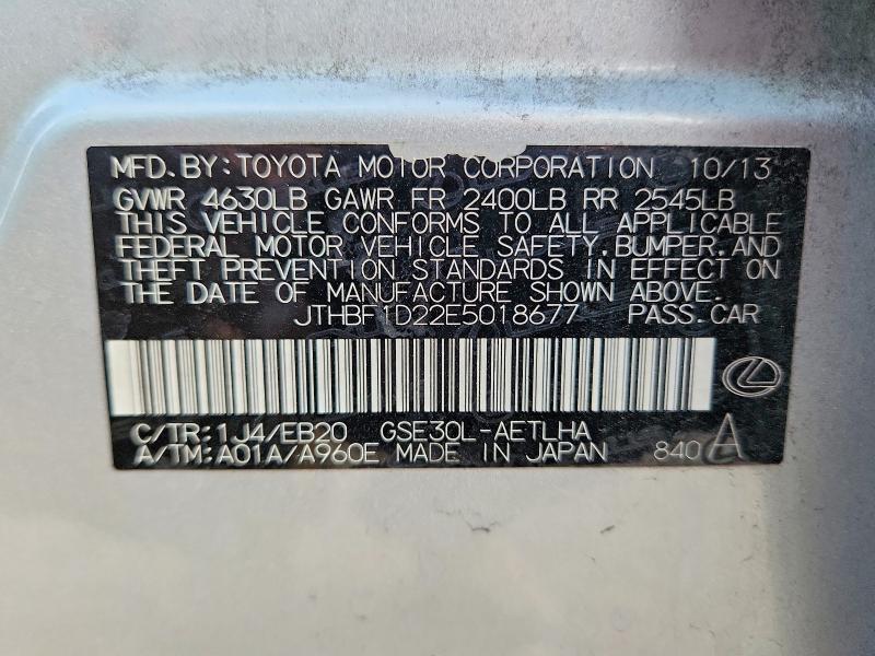 Продажа на аукционе авто 2014 Lexus Is 250, vin: JTHBF1D22E5018677, номер лота: 46449316