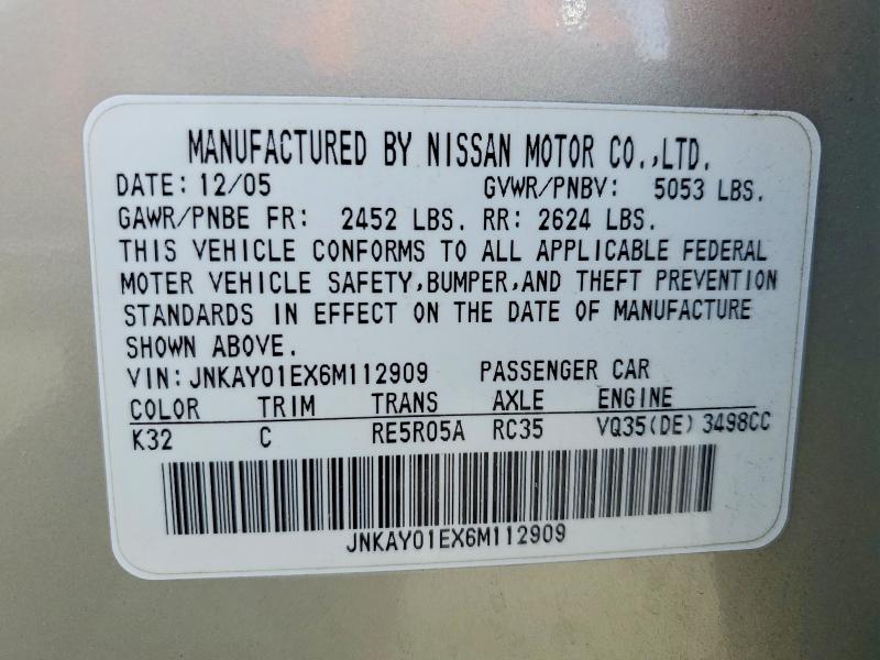 Продажа на аукционе авто 2006 Infiniti M35, vin: JNKAY01EX6M112909, номер лота: 46446896
