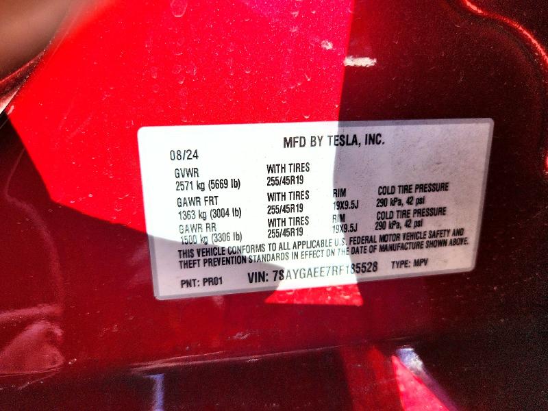 46763736 :رقم المزاد ، 7SAYGAEE7RF185528 vin ، 2024 Tesla Model Y مزاد بيع