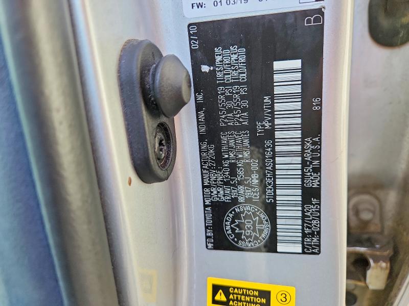 Aukcja sprzedaży 2010 Toyota Highlander, vin: 5TDEK3EH7AS016436, numer aukcji: 46837196