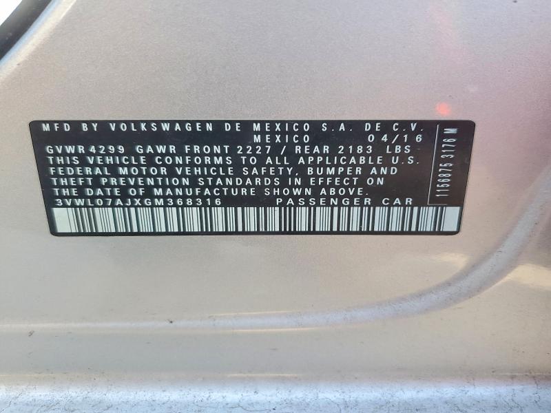 Aukcja sprzedaży 2016 Volkswagen Jetta, vin: 3VWL07AJXGM368316, numer aukcji: 46761646