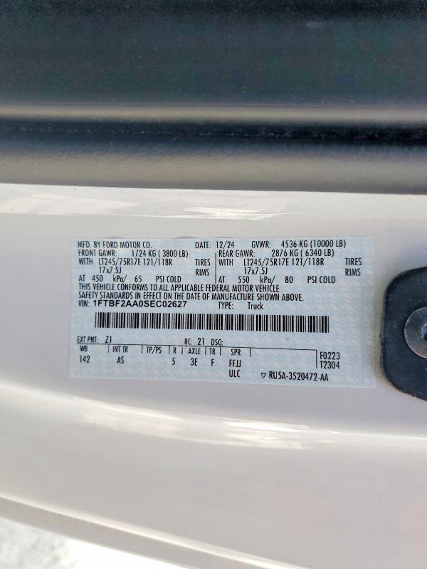 Aukcja sprzedaży 2025 Ford F250, vin: 1FTBF2AA0SEC02627, numer aukcji: 47826106