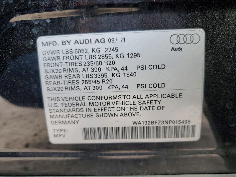 47027466 :رقم المزاد ، WA132BFZ3NP015495 vin ، 2022 Audi Q4 E-tron مزاد بيع