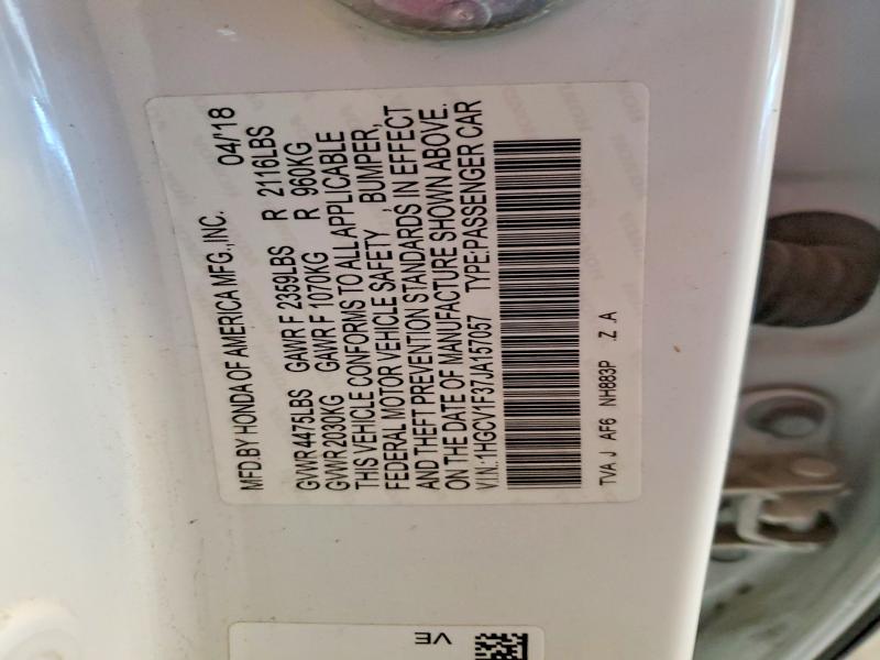 47011036 :رقم المزاد ، 1HGCV1F37JA157057 vin ، 2018 Honda Accord مزاد بيع