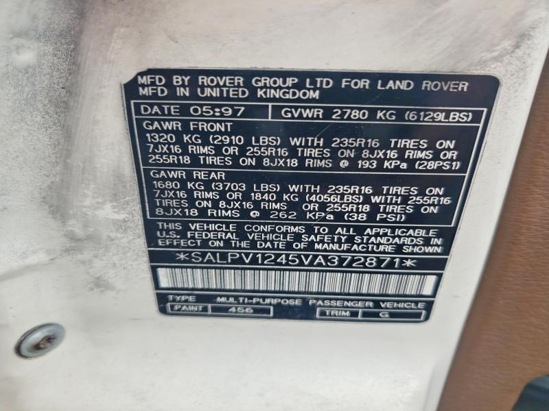 45476296 :رقم المزاد ، SALPV1245VA372871 vin ، 1997 Land Rover Range Rover مزاد بيع