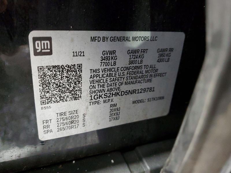 Aukcja sprzedaży 2022 Gmc Yukon Xl, vin: 1GKS2HKD5NR129781, numer aukcji: 78136765