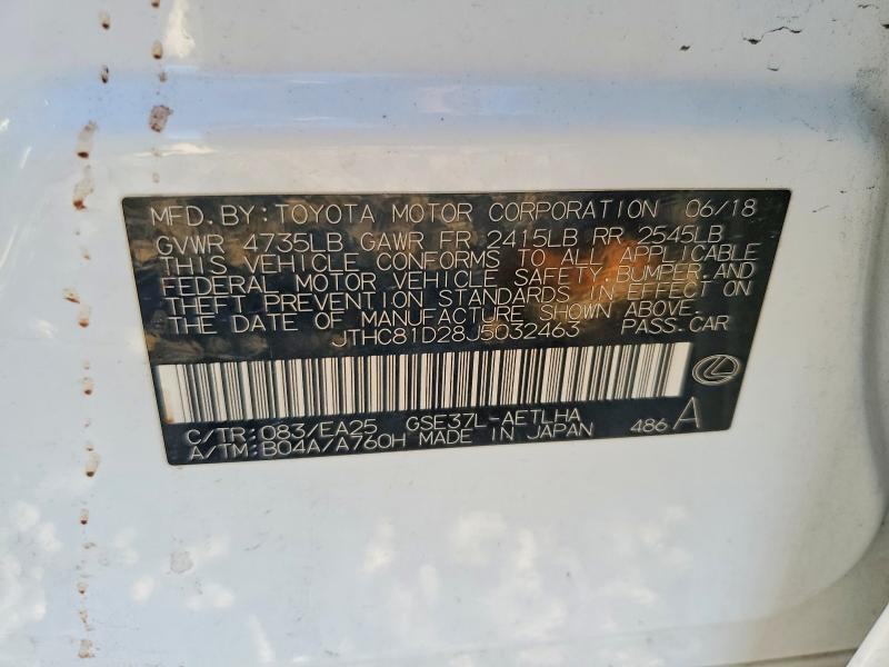 79396445 :رقم المزاد ، JTHC81D28J5032463 vin ، 2018 Lexus Is 300 مزاد بيع