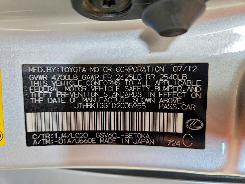 46106106 :رقم المزاد ، JTHBK1GG1D2005955 vin ، 2013 Lexus Es 350 مزاد بيع
